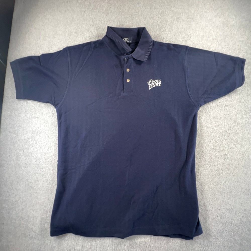 Vantage Coors Light Polo Shirt Mens L Navy Blue Herringbone Cotton Short Sleeve